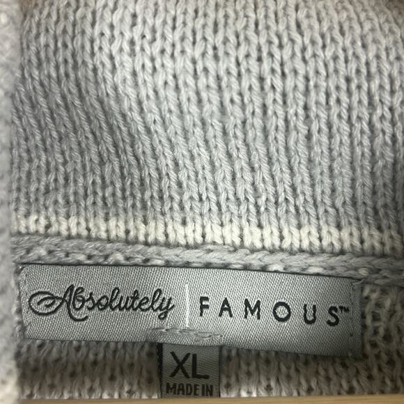 Absolutely Famous Sweater Womens XL Gray Windowpane Fringe Cowl Neck Cozy Boho - Picture 5 of 6